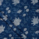 Blue Indigo Dyed Soft Floral Block Printed Fabric