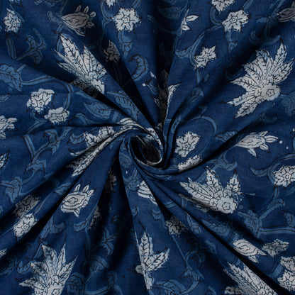 Blue Indigo Dyed Soft Floral Block Printed Fabric