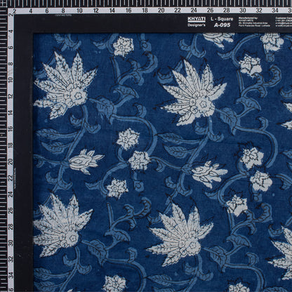 Blue Indigo Dyed Soft Floral Block Printed Fabric