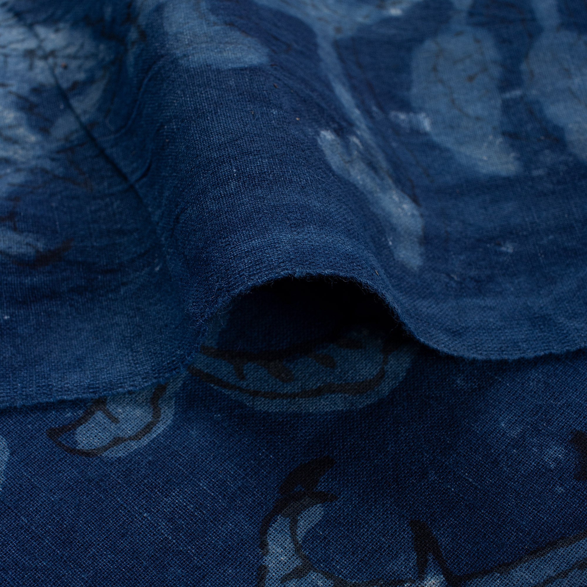 Blue Indigo Dyed Soft Floral Block Printed Fabric