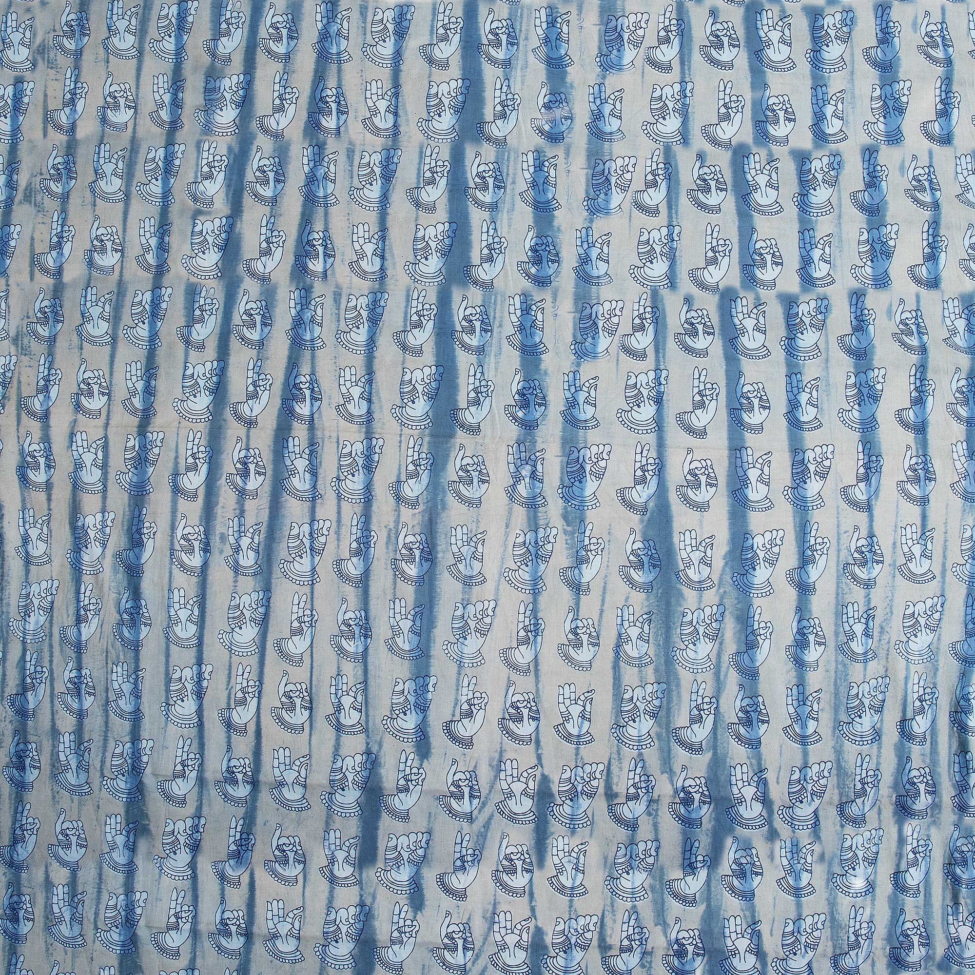 Indigo Blue Block Fist Printed Cotton Fabric