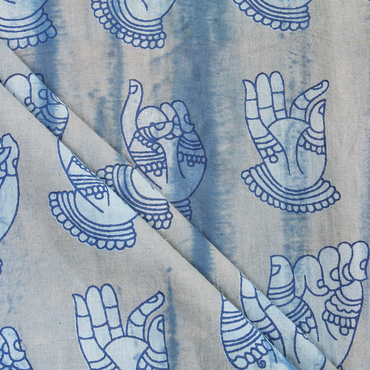 Indigo Blue Block Fist Printed Cotton Fabric