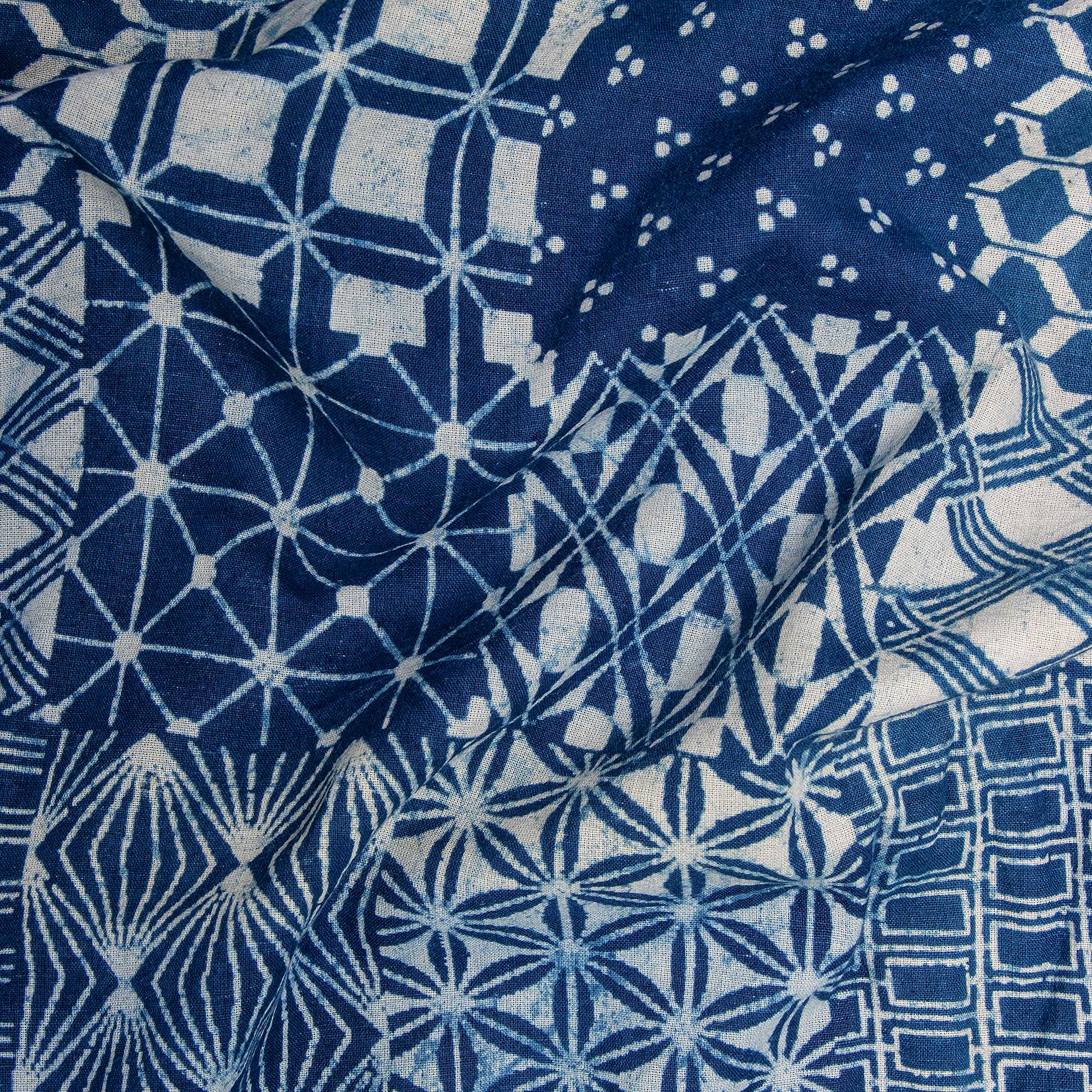 Square Printed Indigo Cotton Fabric Online