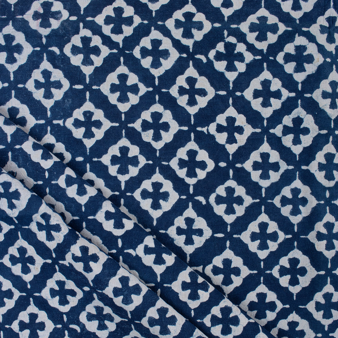 Handmade Blue Floral Printed Indigo Fabric Online in India