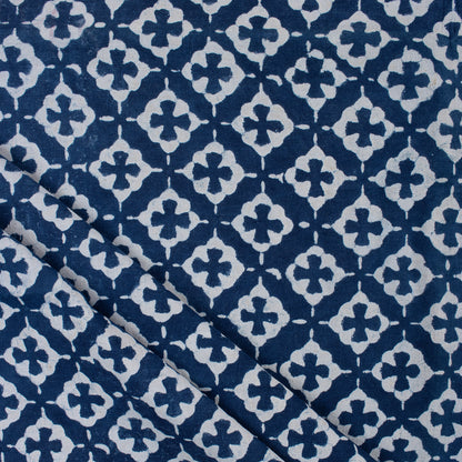 Handmade Blue Floral Printed Indigo Fabric Online in India