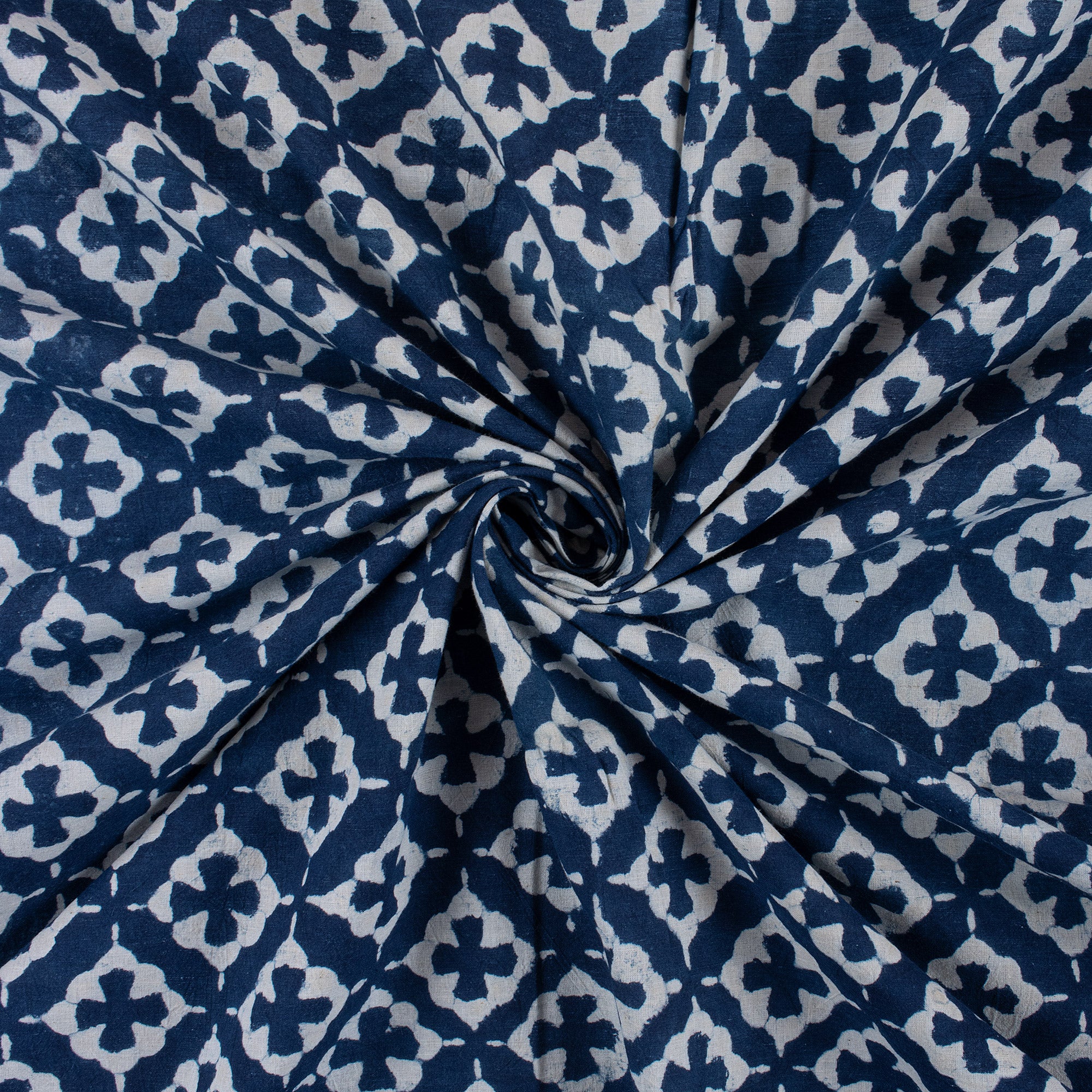Handmade Blue Floral Printed Indigo Fabric Online in India