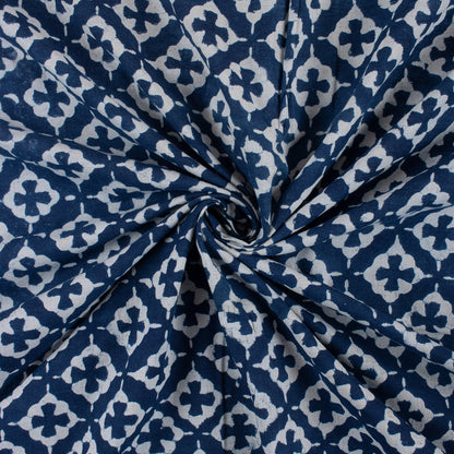 Handmade Blue Floral Printed Indigo Fabric Online in India