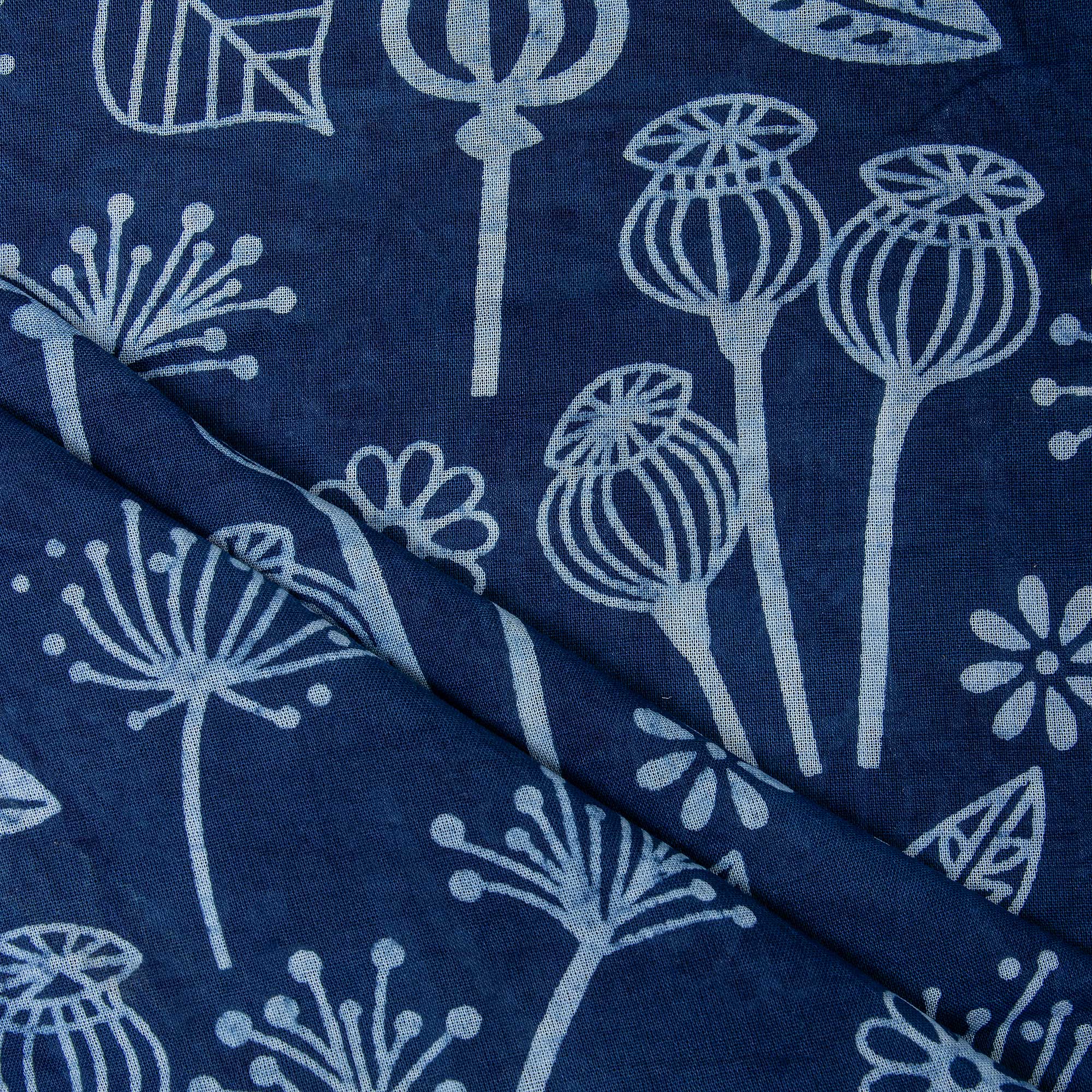 Floral Indigo Block Print Dress Cotton Fabric