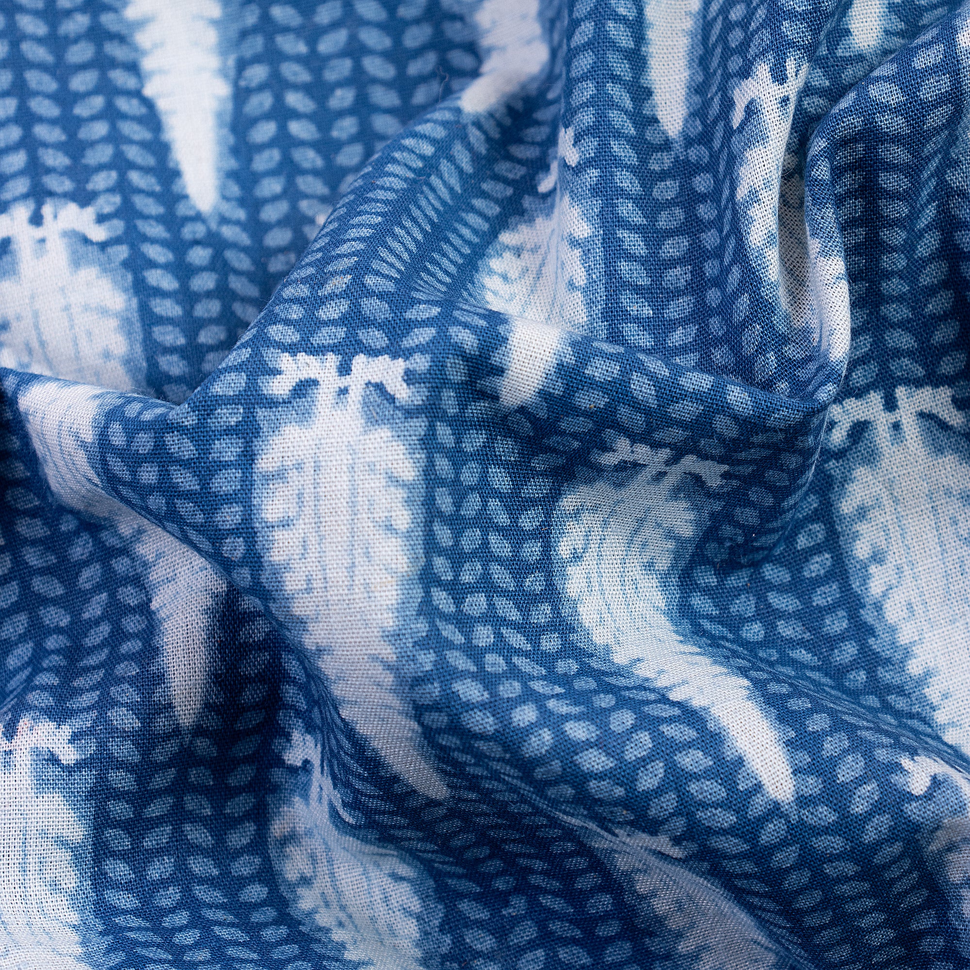 Natural Dyed Indigo Blue Leaf Printed Cotton Fabric