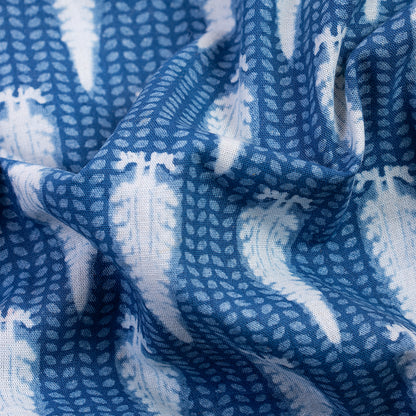 Natural Dyed Indigo Blue Leaf Printed Cotton Fabric