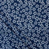 Indigo Blue Floral Hand Block Printed Fabric by Yard