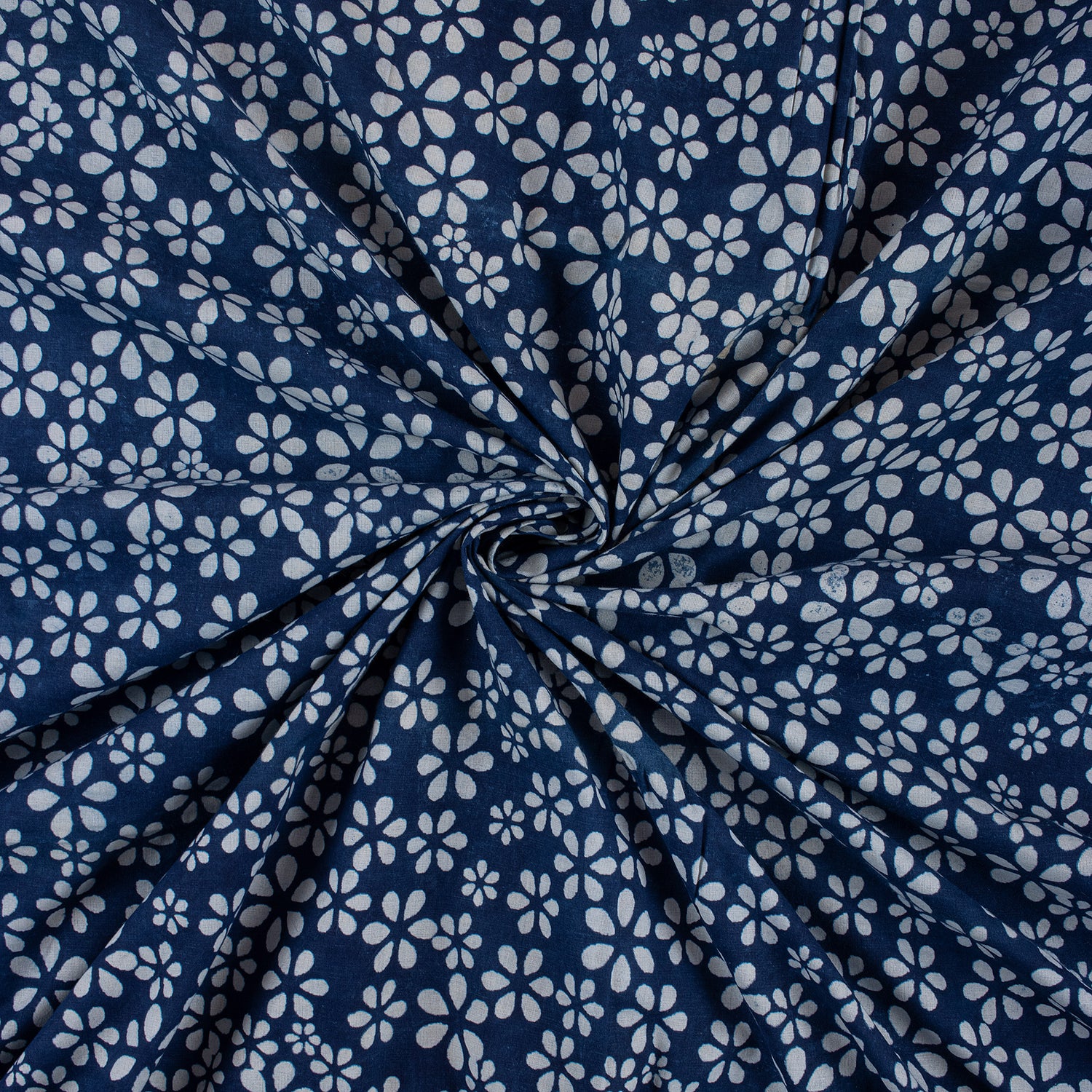 Indigo Blue Floral Hand Block Printed Fabric by Yard