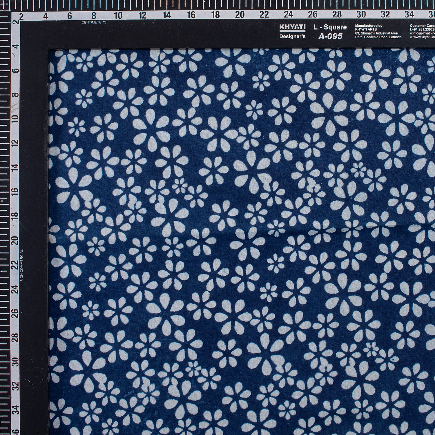 Indigo Blue Floral Hand Block Printed Fabric by Yard