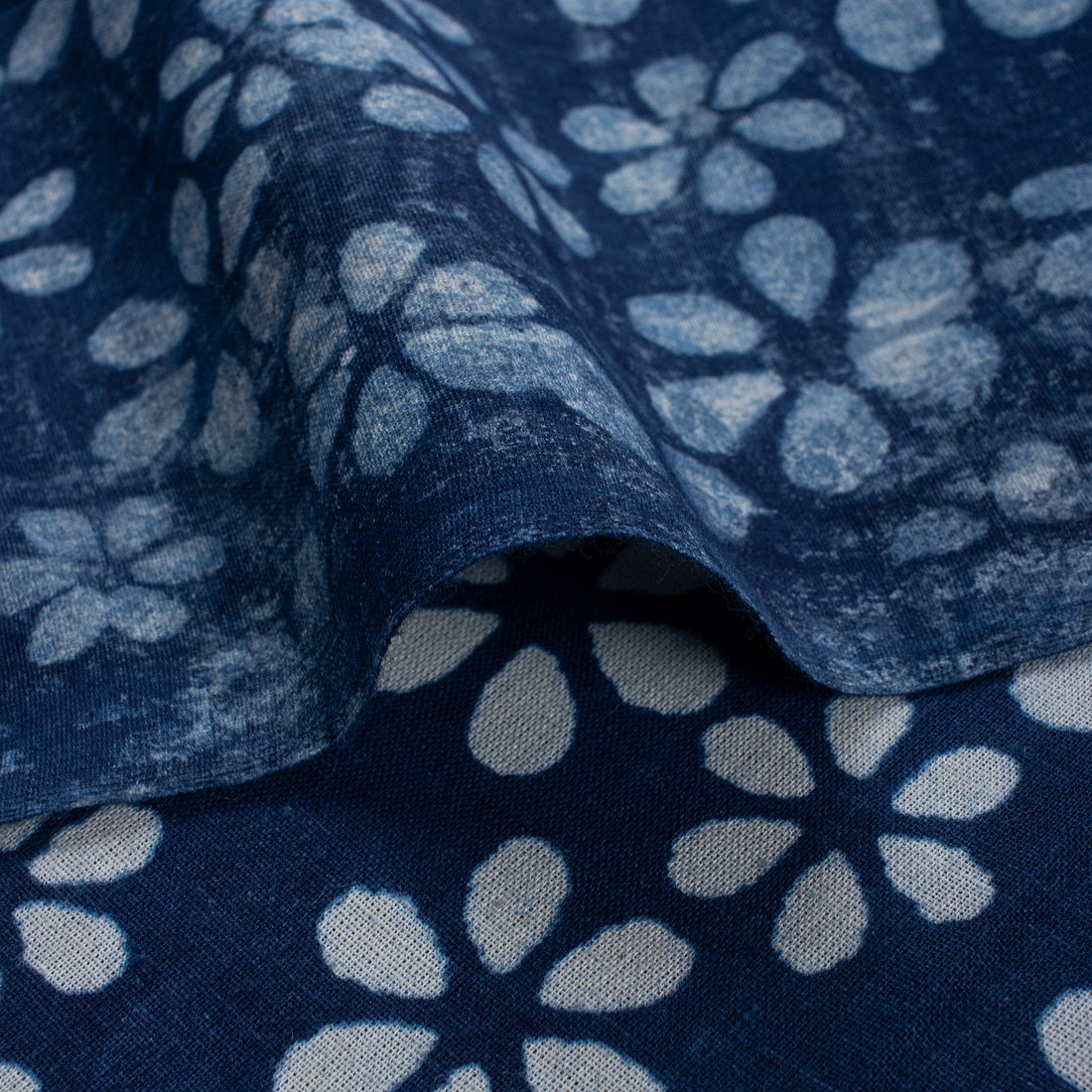 Indigo Blue Floral Hand Block Printed Fabric by Yard