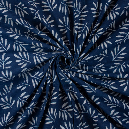 Indian Leaf Block Print Indigo Blue Fabric Online