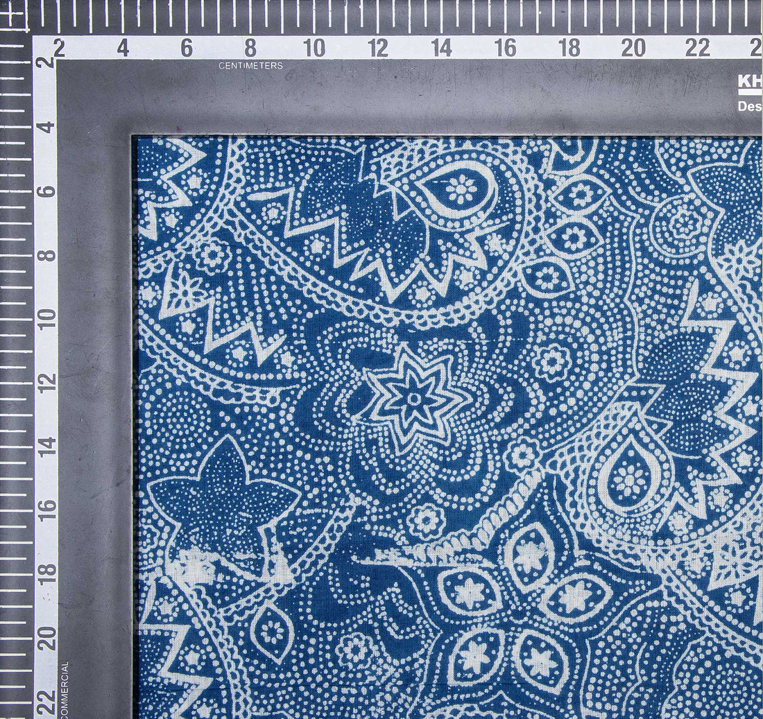 Classic Indian Handprinted Indigo Blue Pure Cotton Floral Fabric Cloth