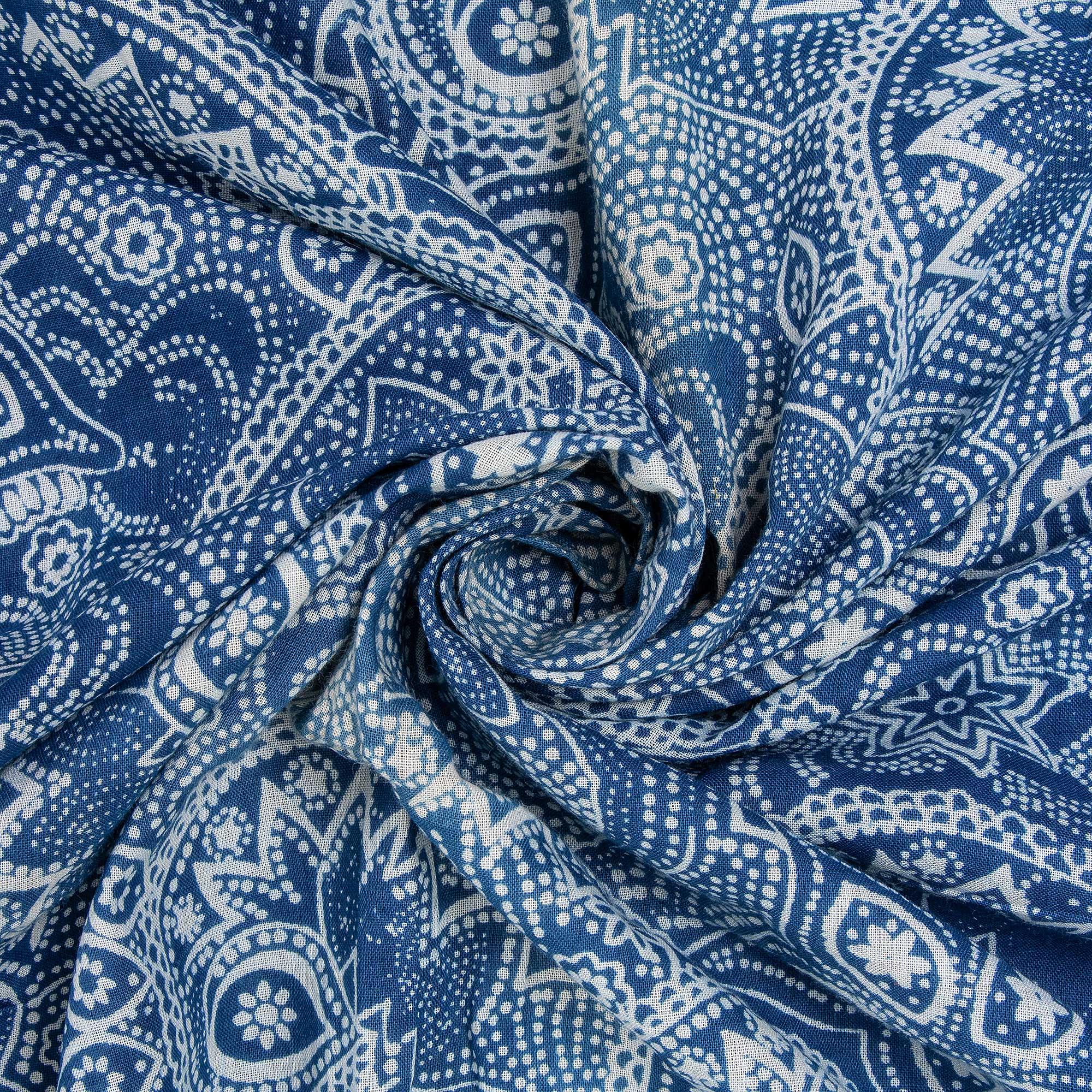 Traditional Abstract Pure Cotton Indigo Fabric