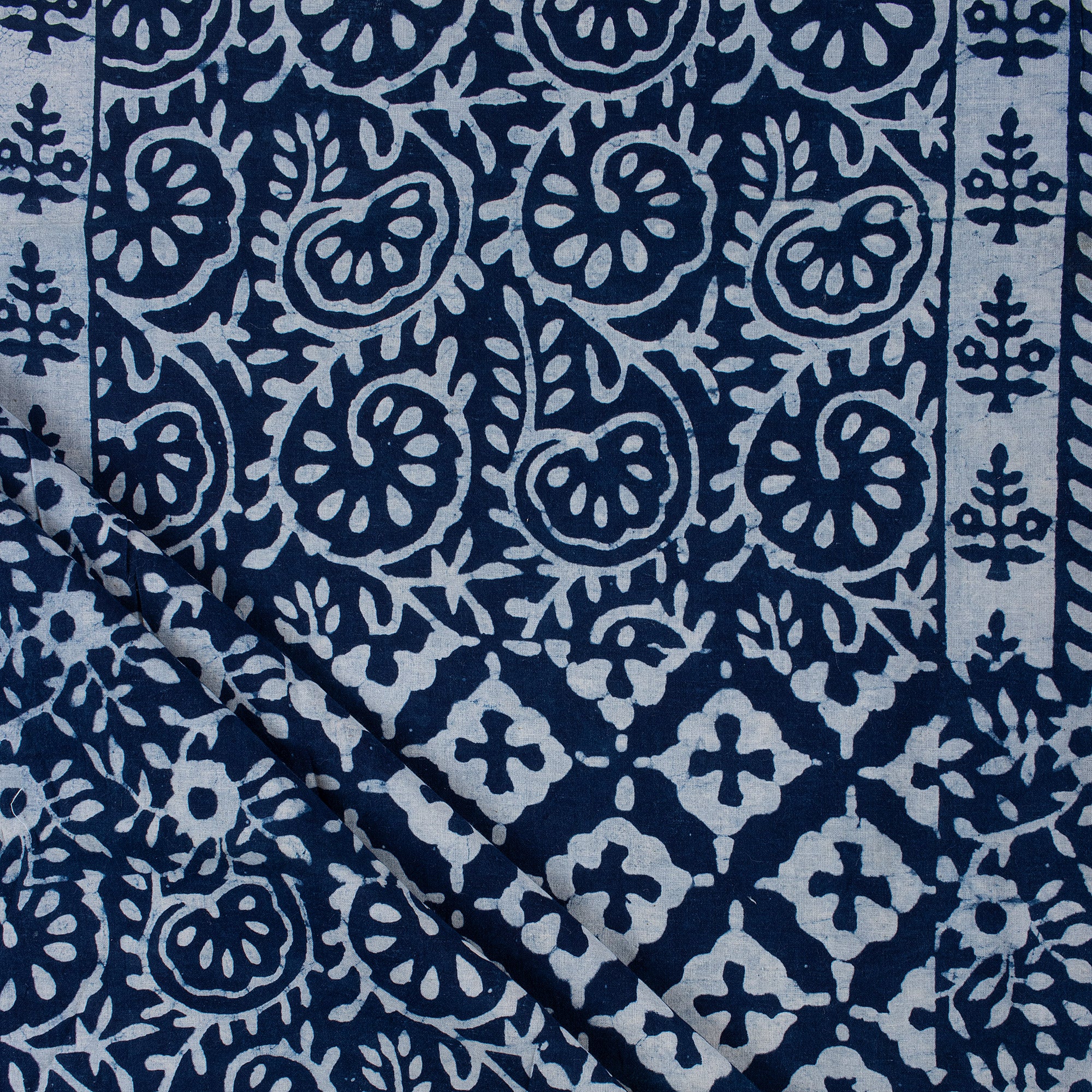 Patchwork Soft Cotton Indigo Blue Hand Block Printed Fabric