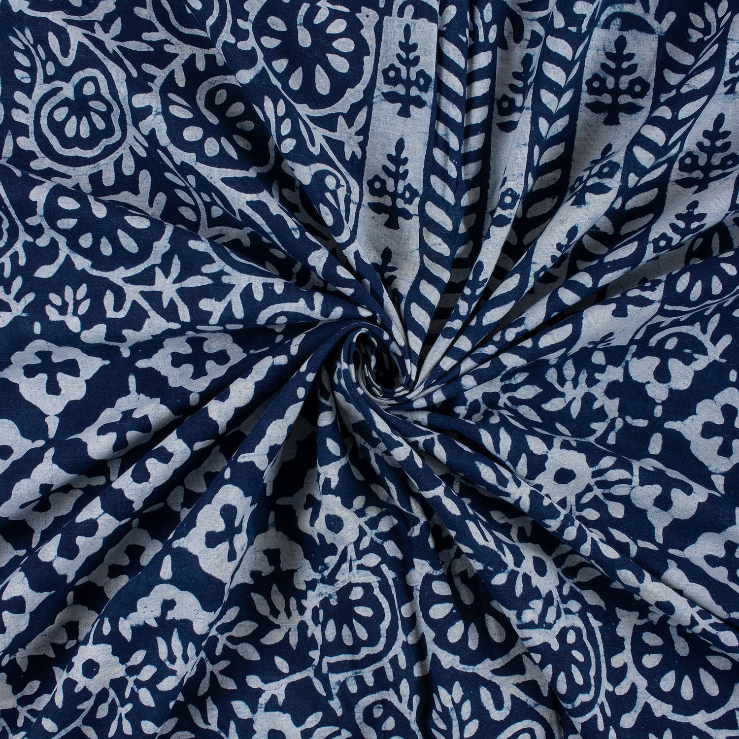 Patchwork Soft Cotton Indigo Blue Hand Block Printed Fabric
