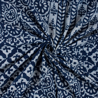 Patchwork Soft Cotton Indigo Blue Hand Block Printed Fabric