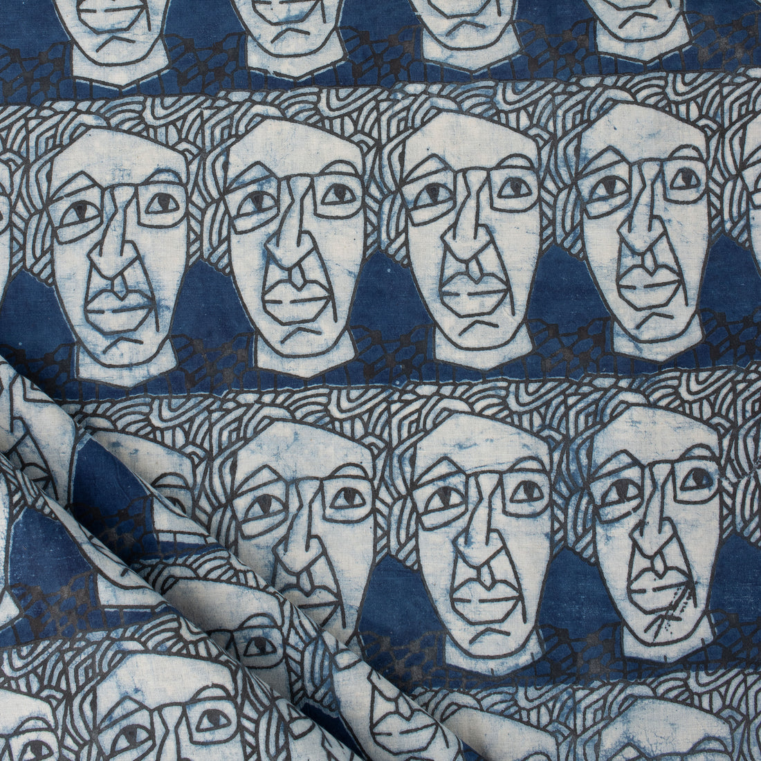 Human Hand Block Print Indigo Fabric 