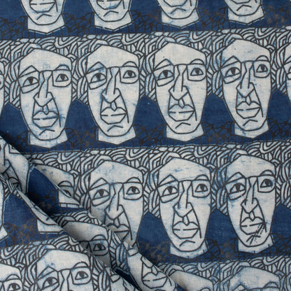 Human Hand Block Print Indigo Fabric 