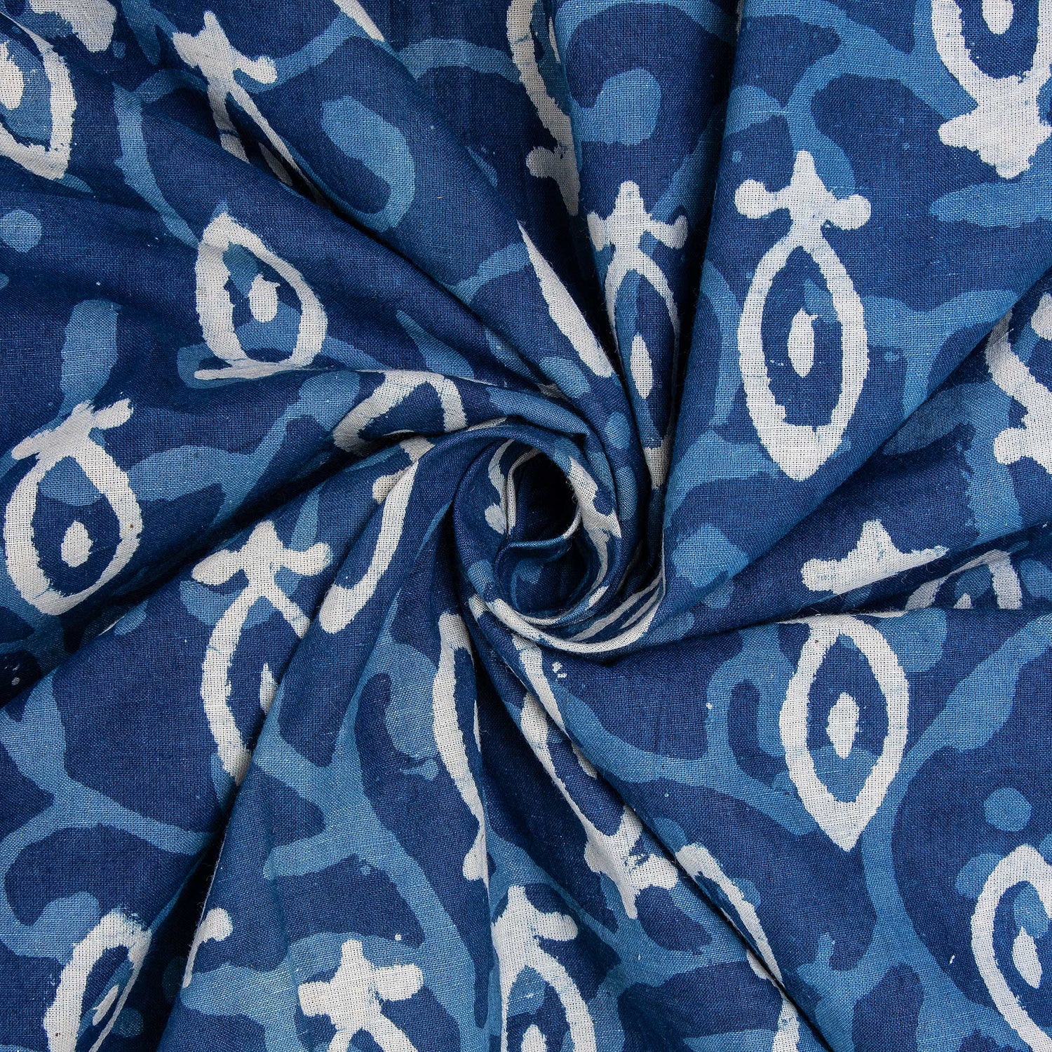 Traditional Leaf Indigo Block Print Cotton Fabric
