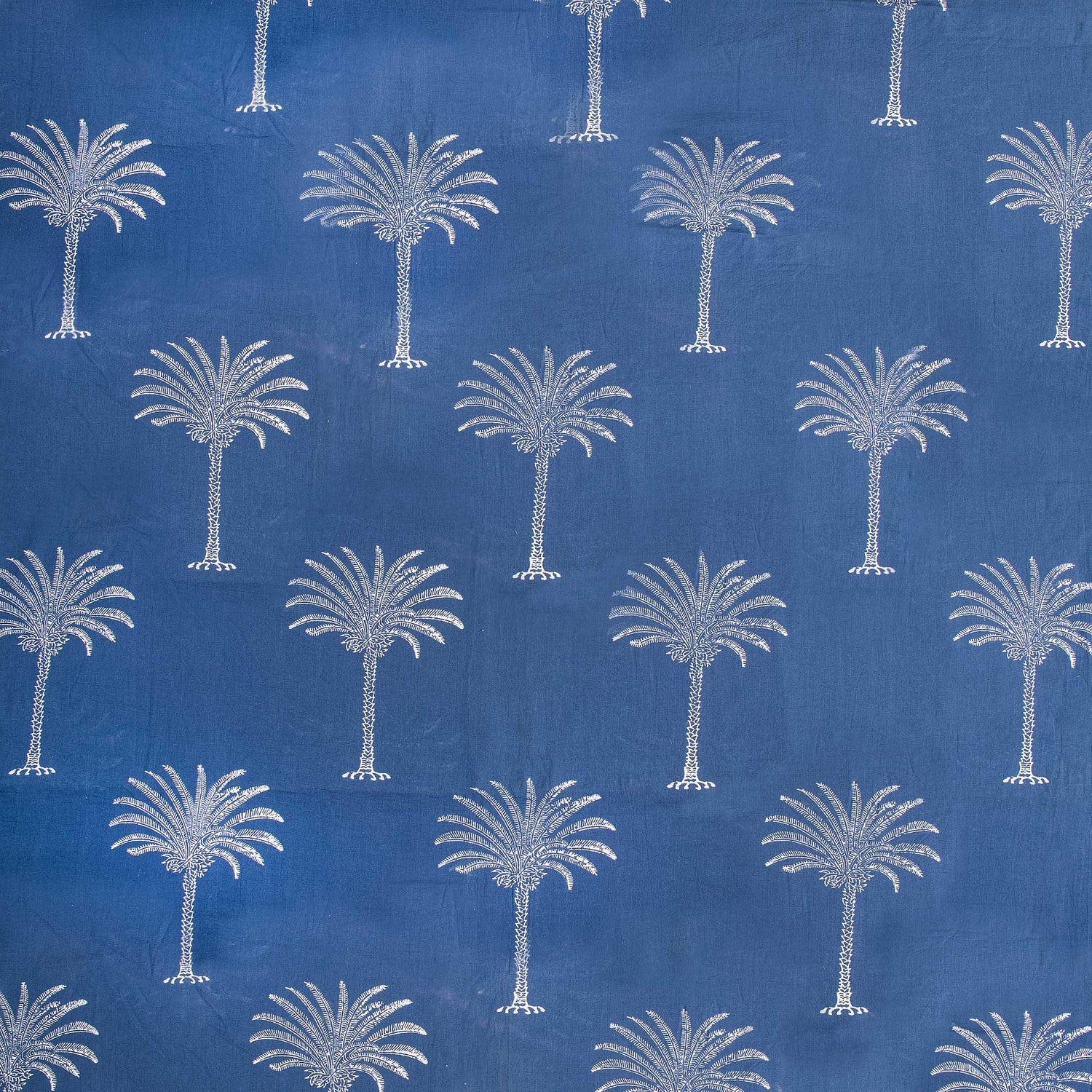 Hand Block Cotton Palm Tree Print Indigo Fabric Online