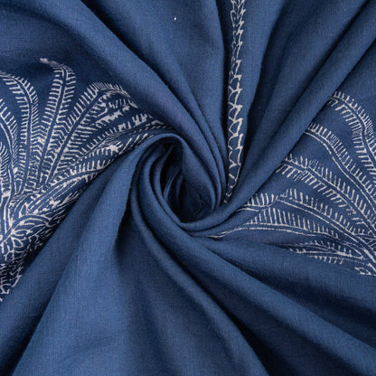 Hand Block Cotton Palm Tree Print Indigo Fabric Online