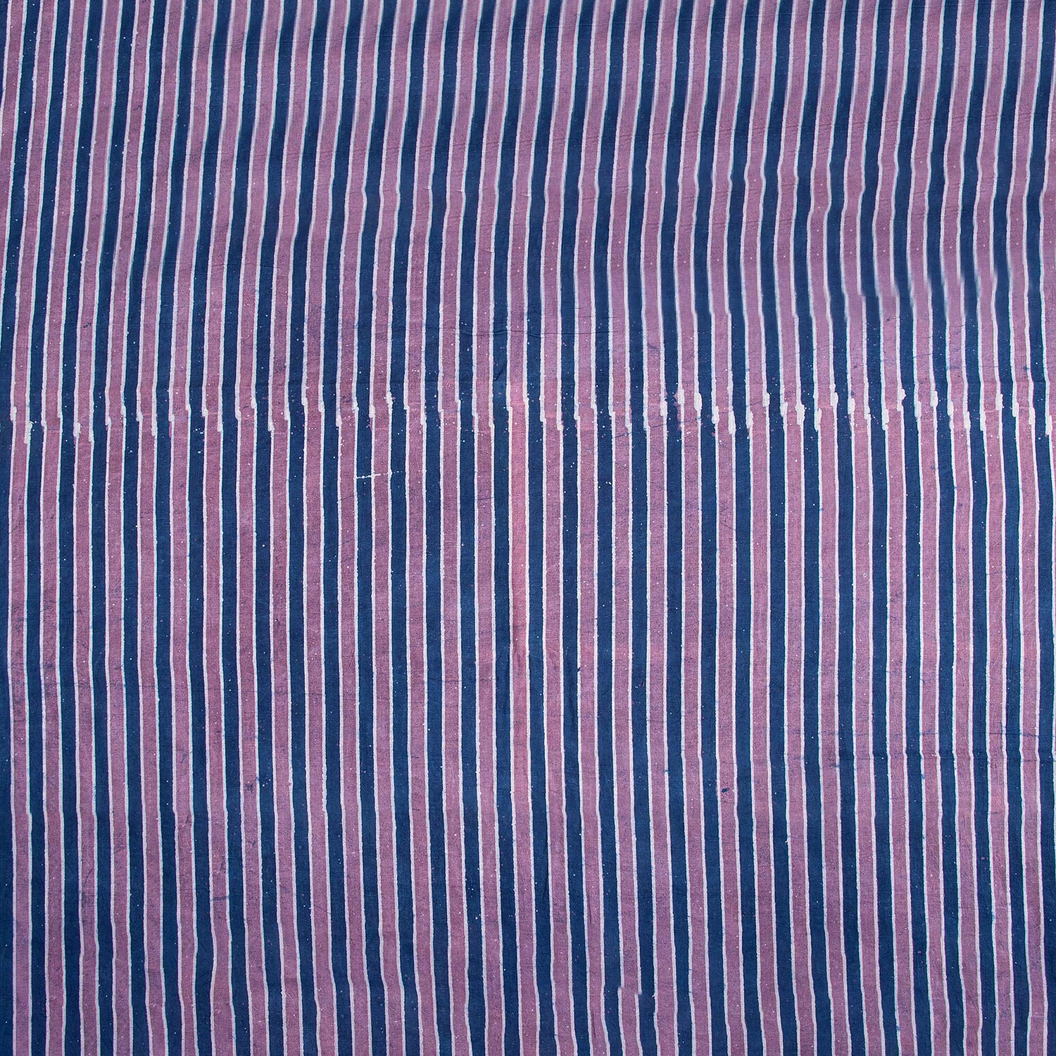 Indigo Blue and Pink Striped Silk Cotton Fabric