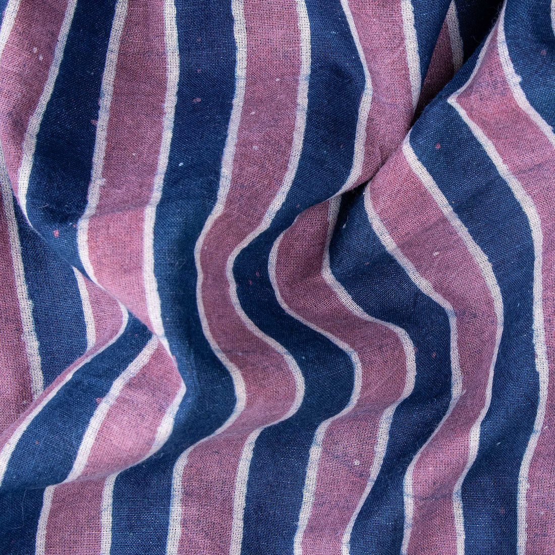 Indigo Blue and Pink Striped Silk Cotton Fabric