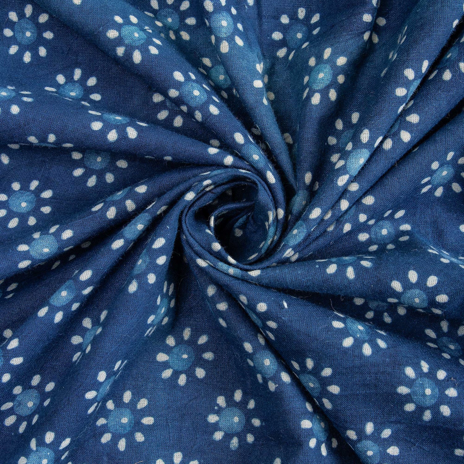 Hand Block Sun Flower Printed Indigo Cotton Fabric Online
