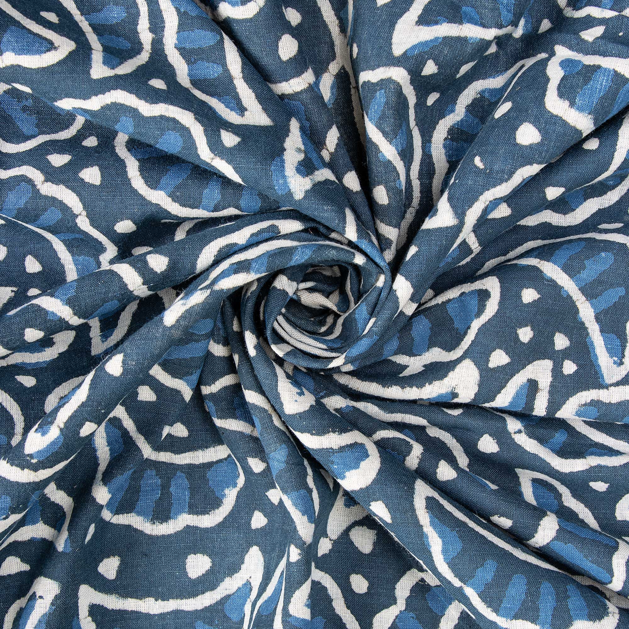 Abstract Hand Block Printed Cotton Indigo Fabric