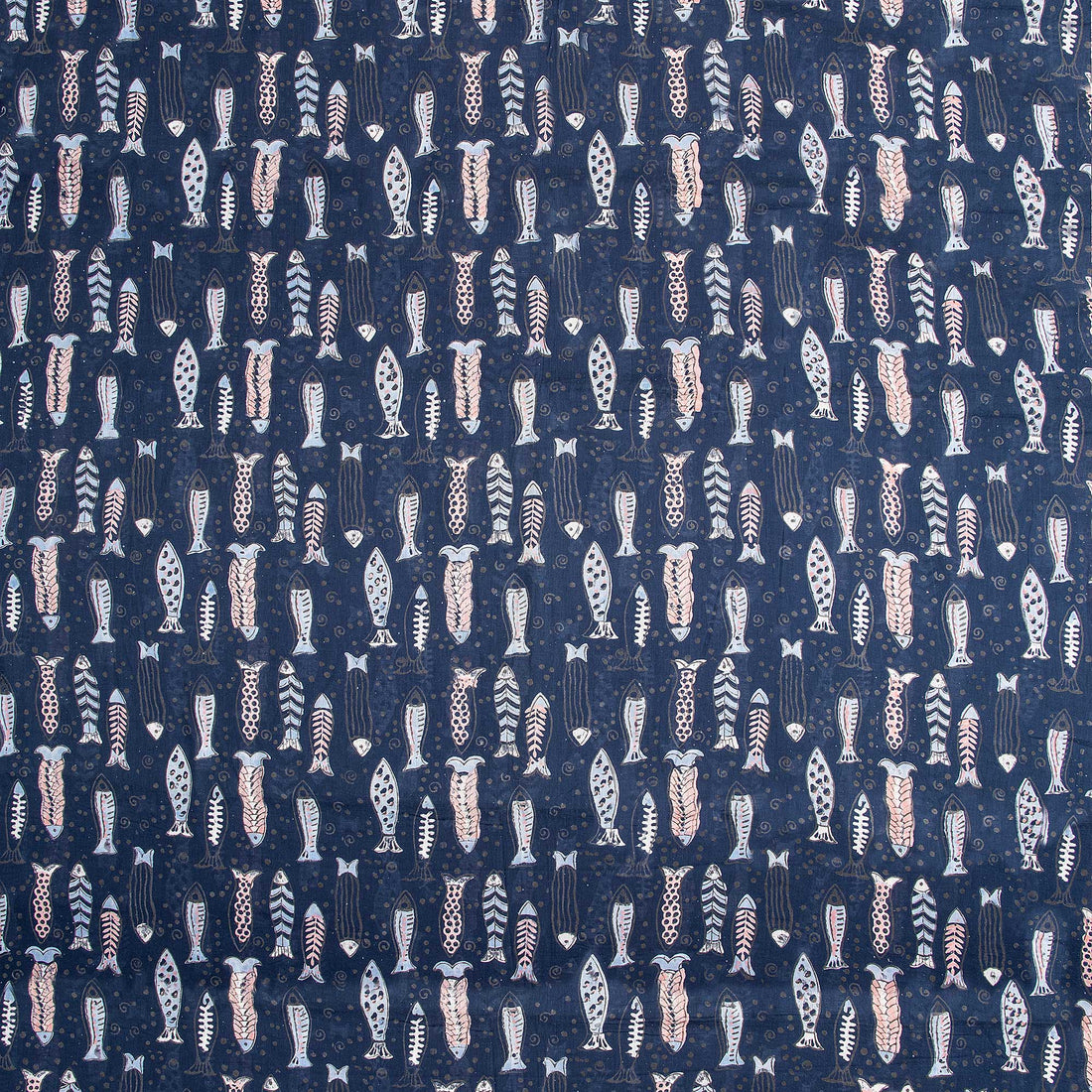 Pink Fish Cotton Block Print Fabric