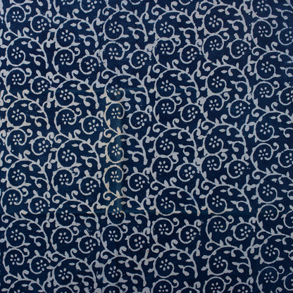 New Indigo Blue Floral Hand Block Print Fabric