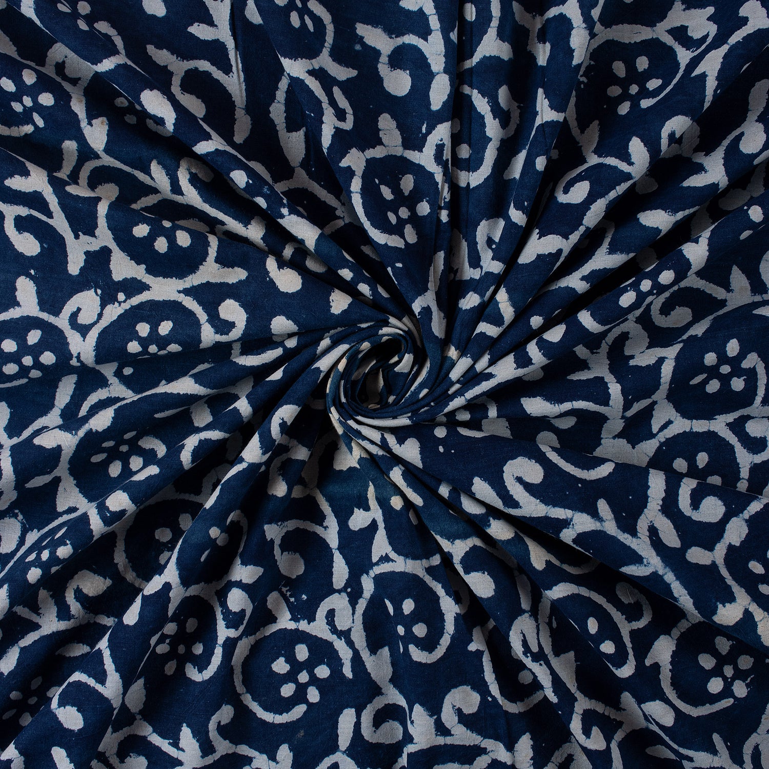 New Indigo Blue Floral Hand Block Print Fabric