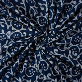New Indigo Blue Floral Hand Block Print Fabric