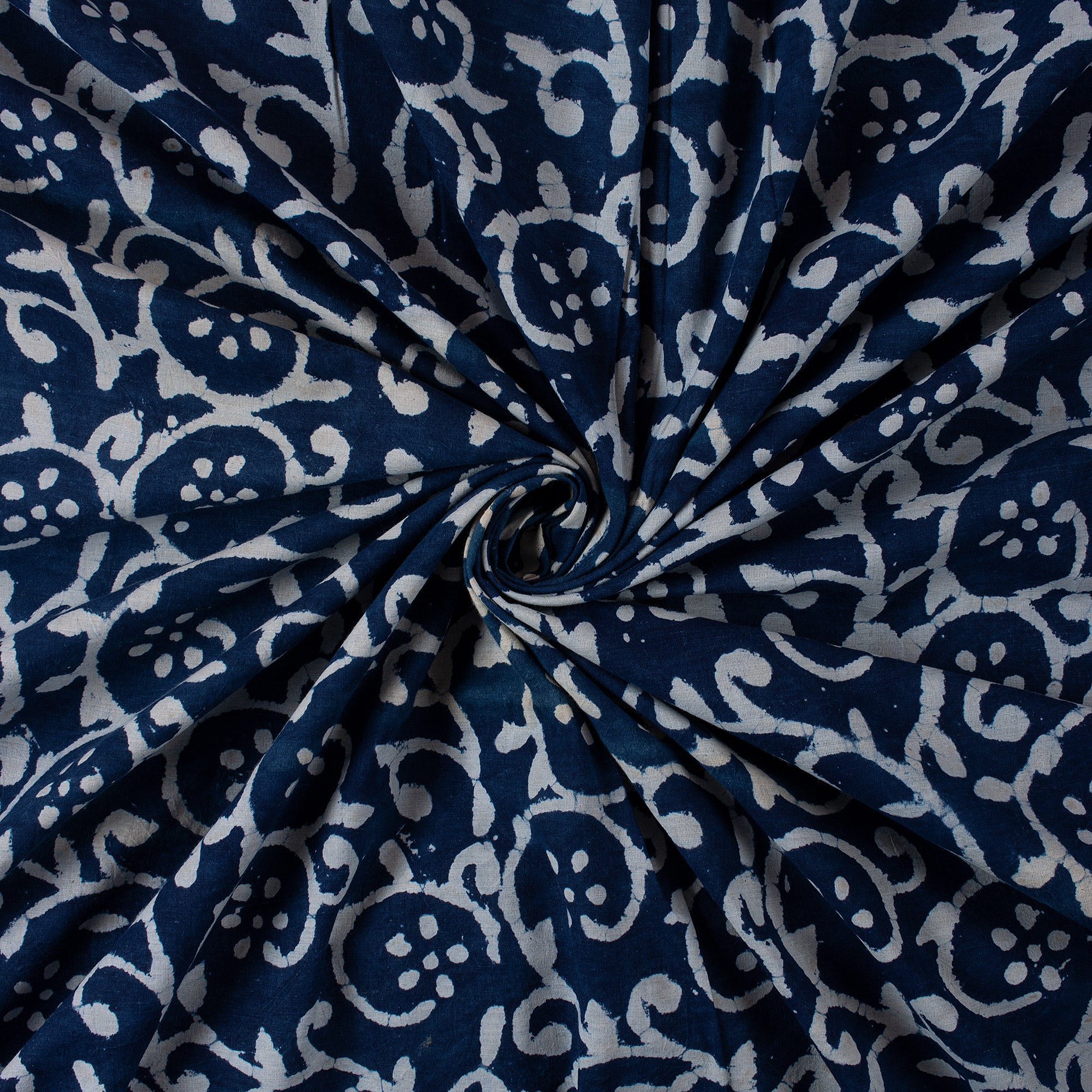 New Indigo Blue Floral Hand Block Print Fabric