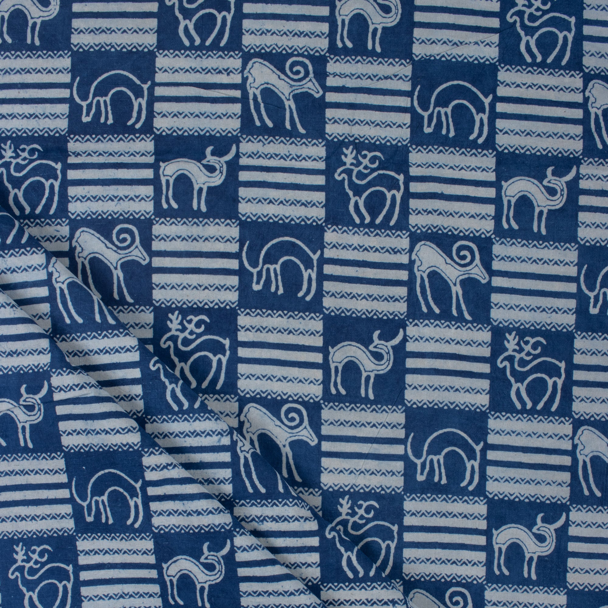 Indigo Blue Animal Block Print 100% Cotton Fabric