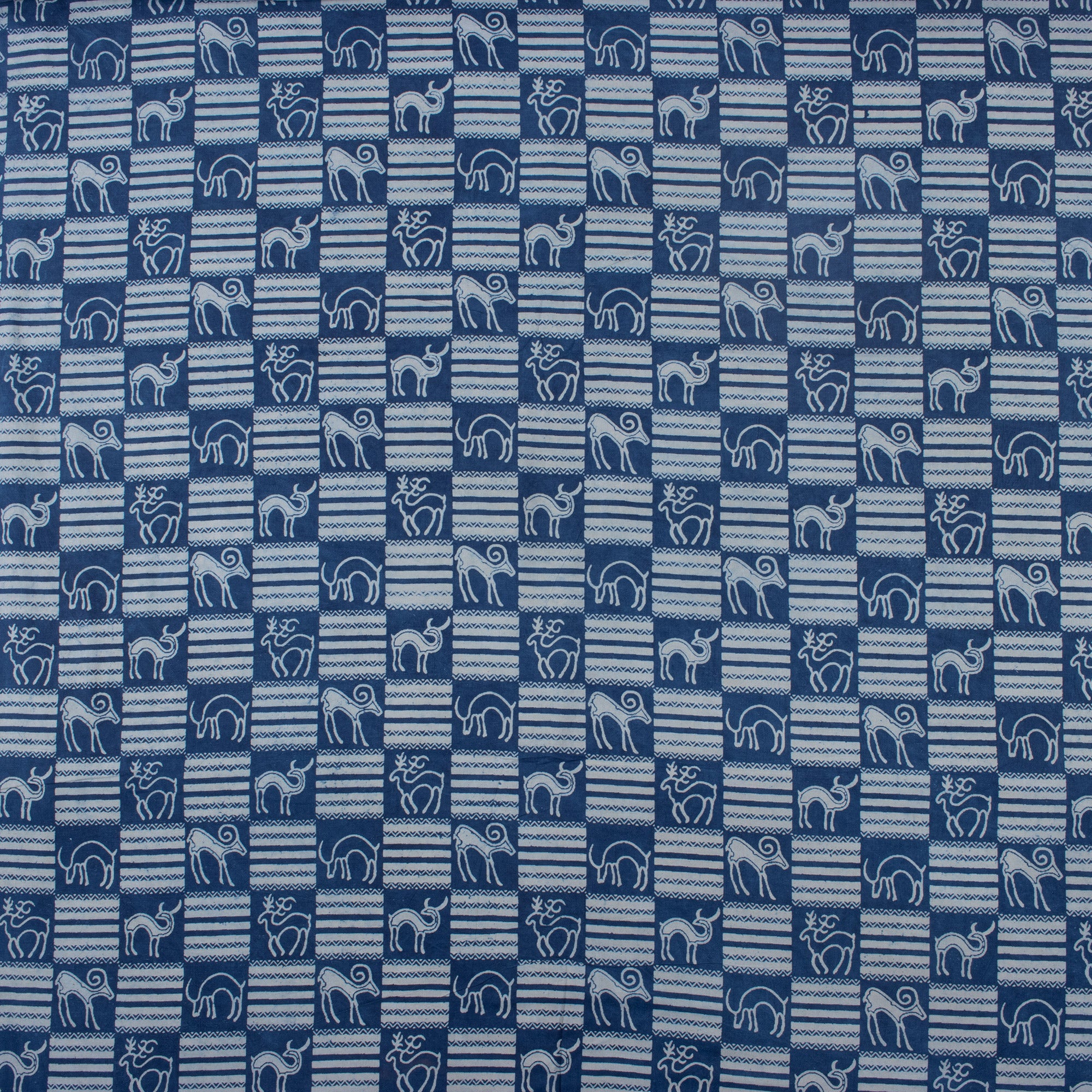 Indigo Blue Animal Block Print 100% Cotton Fabric