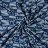 Indigo Blue Animal Block Print 100% Cotton Fabric