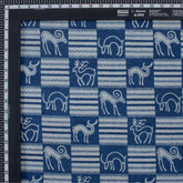 Indigo Blue Animal Block Print 100% Cotton Fabric