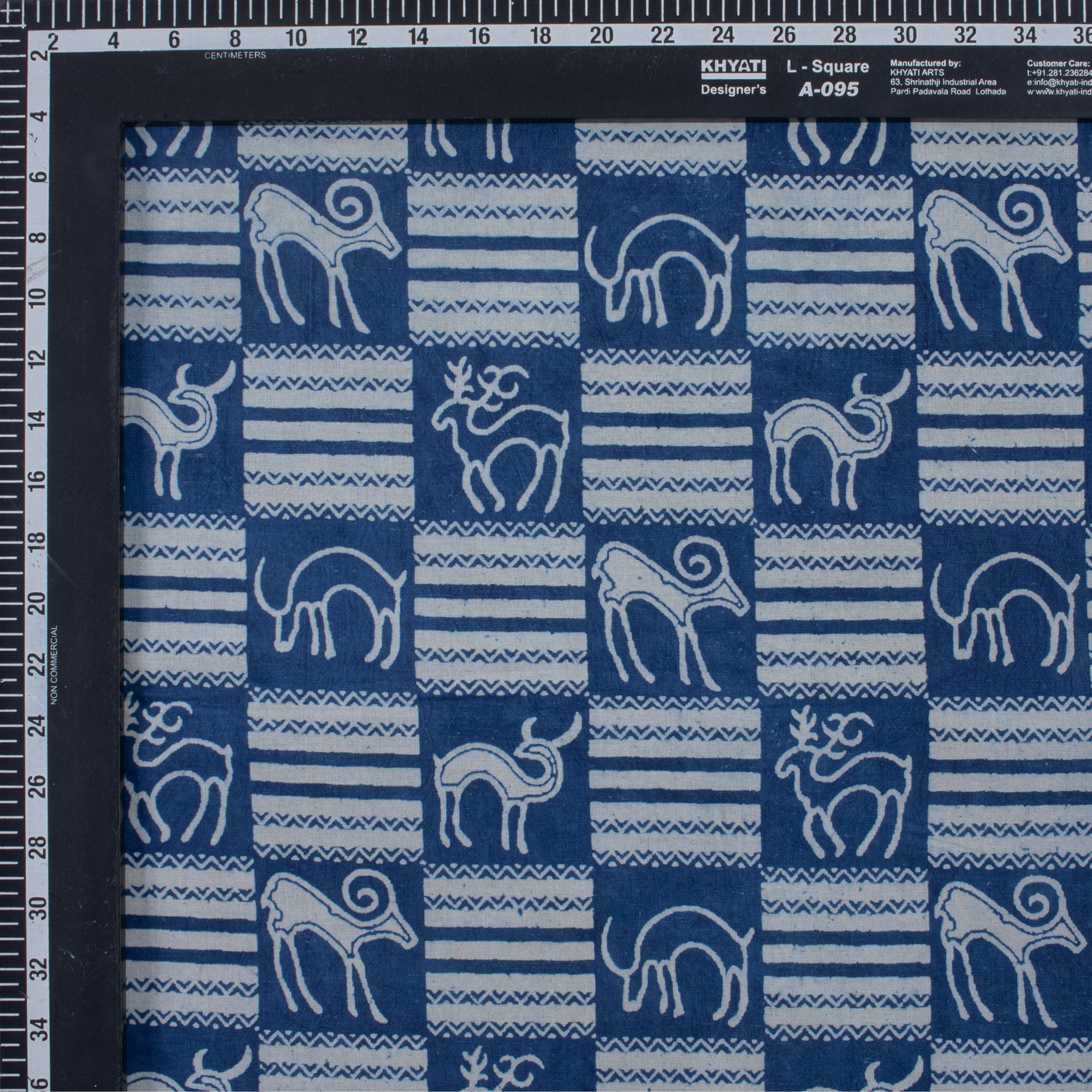 Indigo Blue Animal Block Print 100% Cotton Fabric