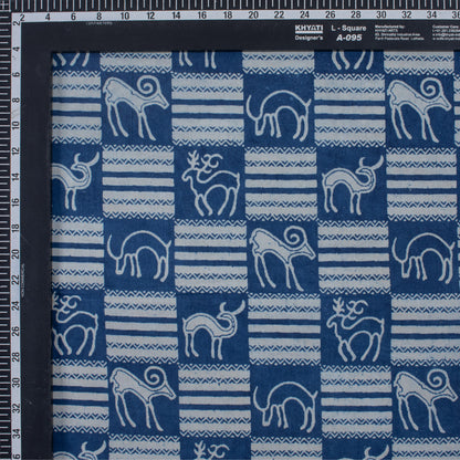 Indigo Blue Animal Block Print 100% Cotton Fabric