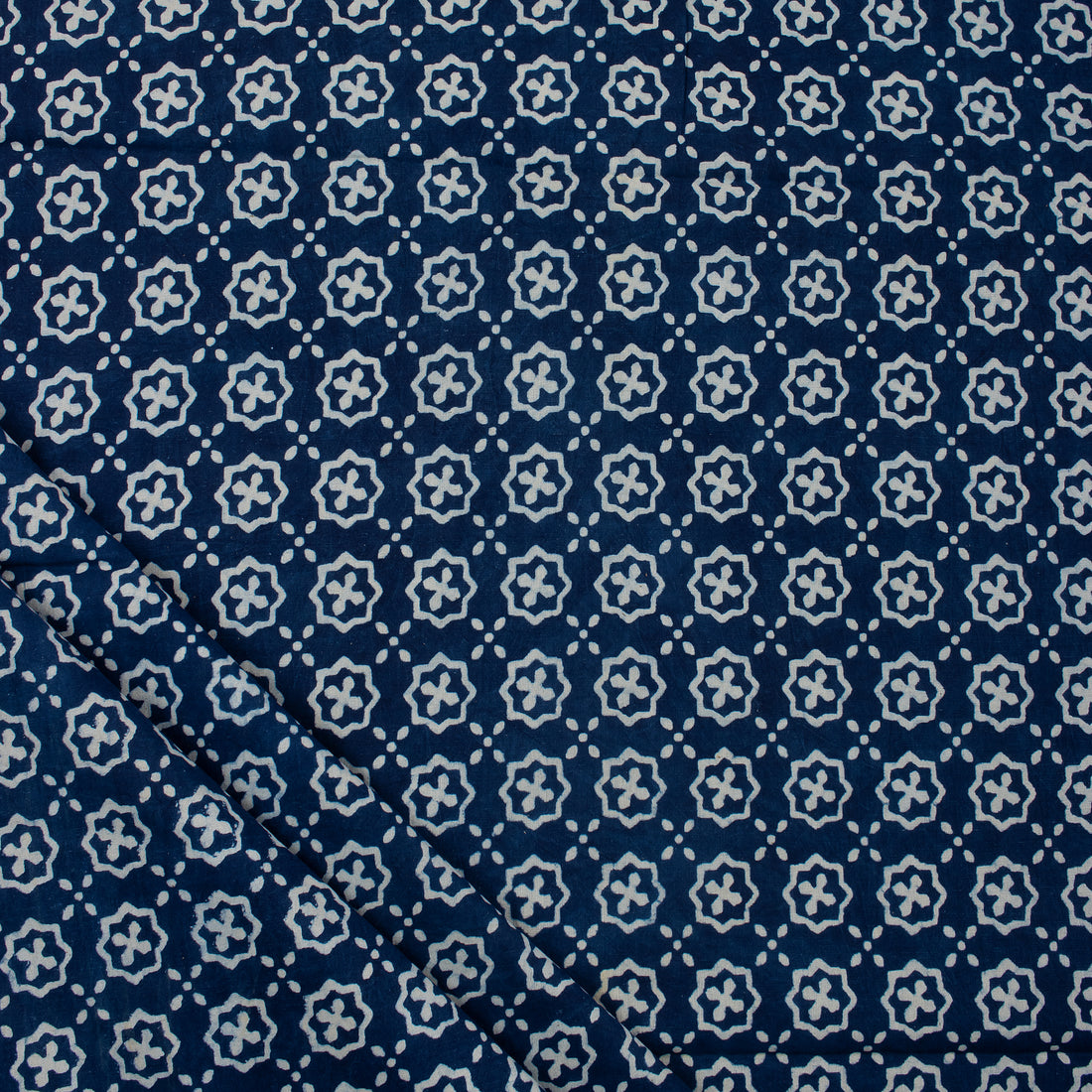 Hand Block Printed Indigo Fabric by the Yard