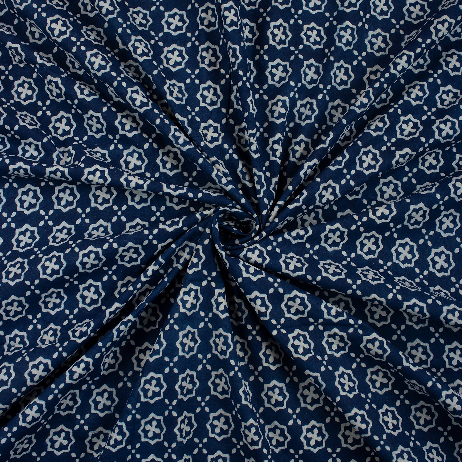 Hand Block Printed Indigo Fabric by the Yard