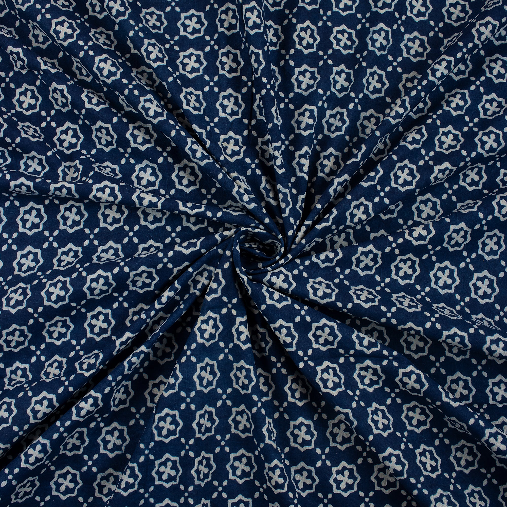 Hand Block Printed Indigo Fabric by the Yard