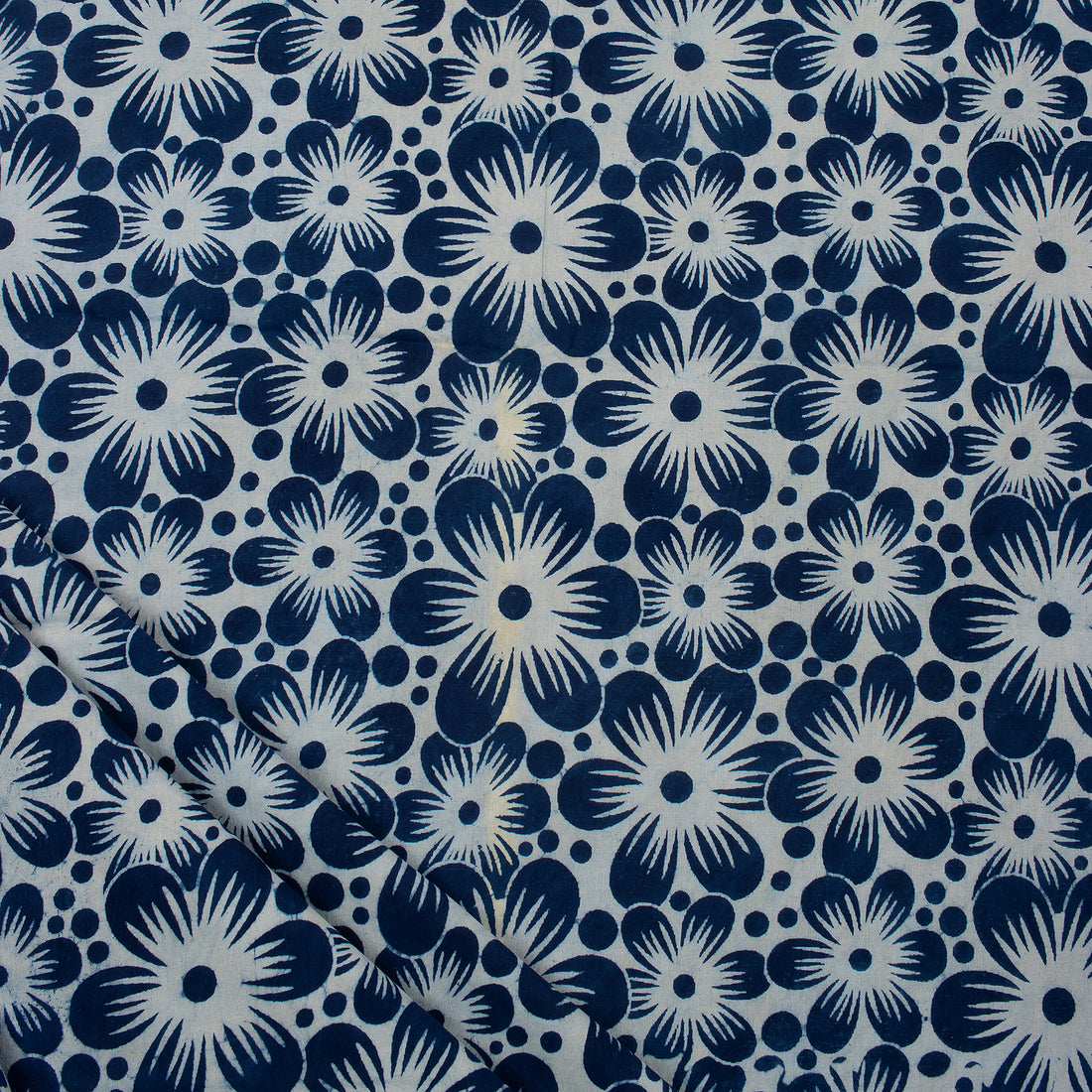 Sustainable Floral Printed Indigo Blue Fabric