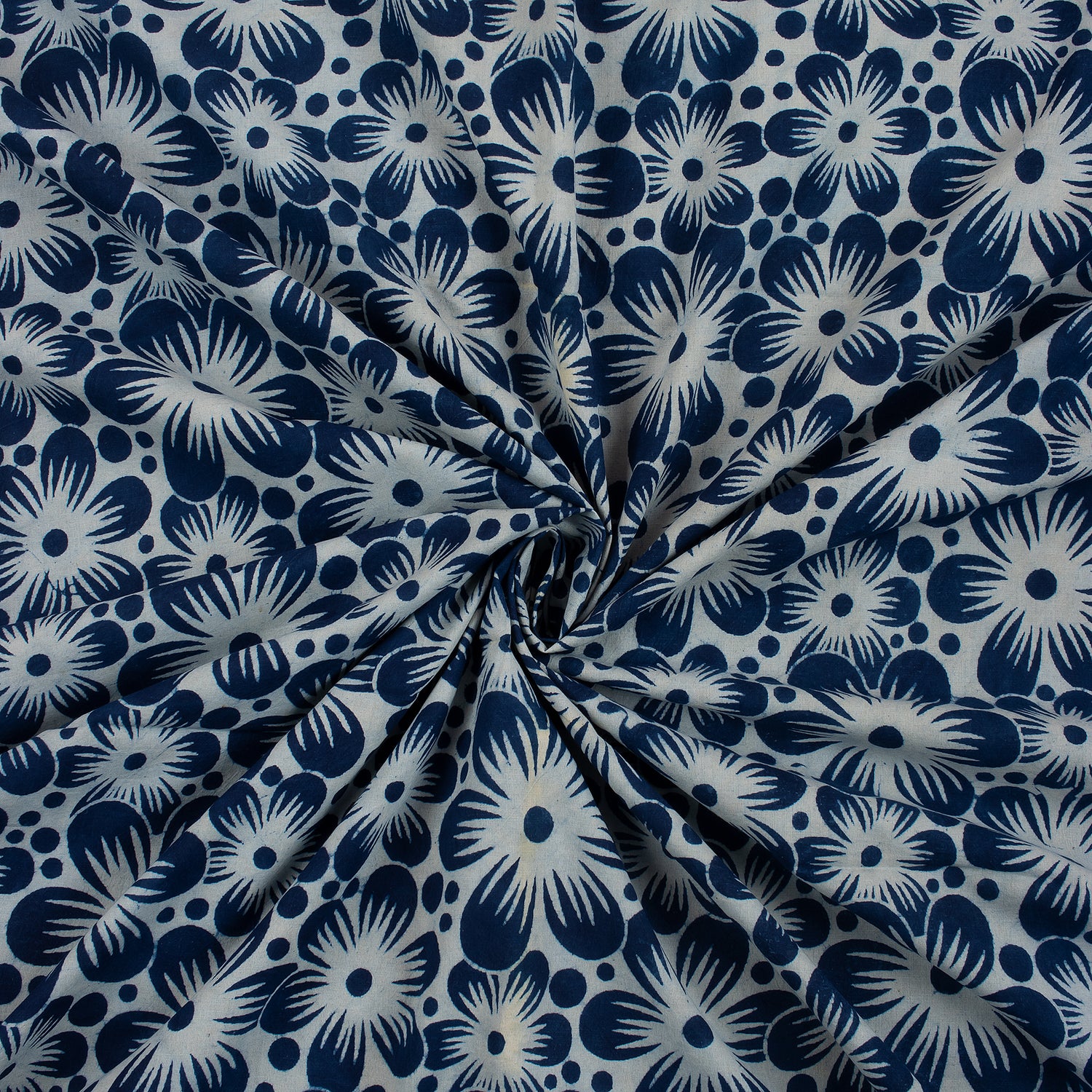 Sustainable Floral Printed Indigo Blue Fabric