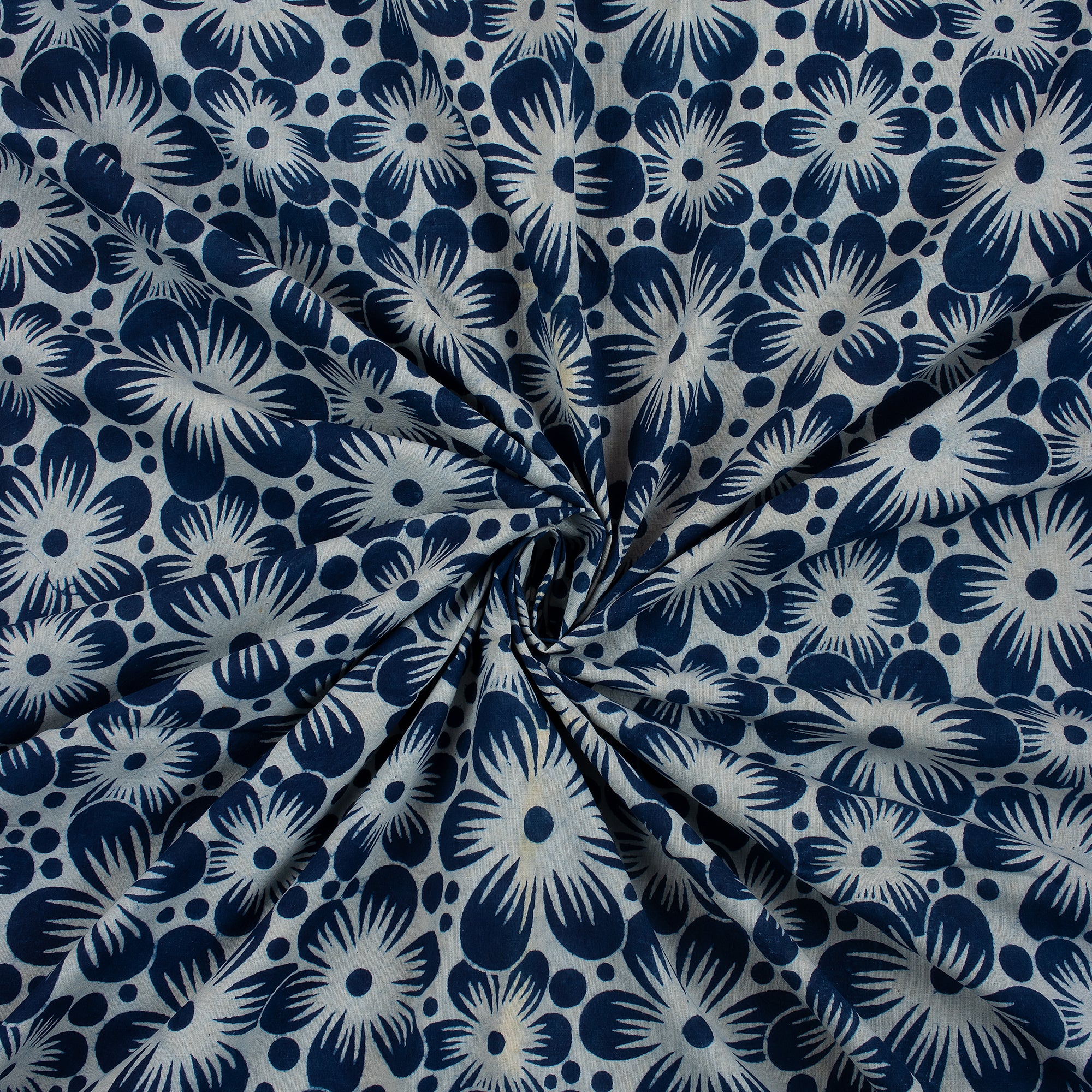 Sustainable Floral Printed Indigo Blue Fabric